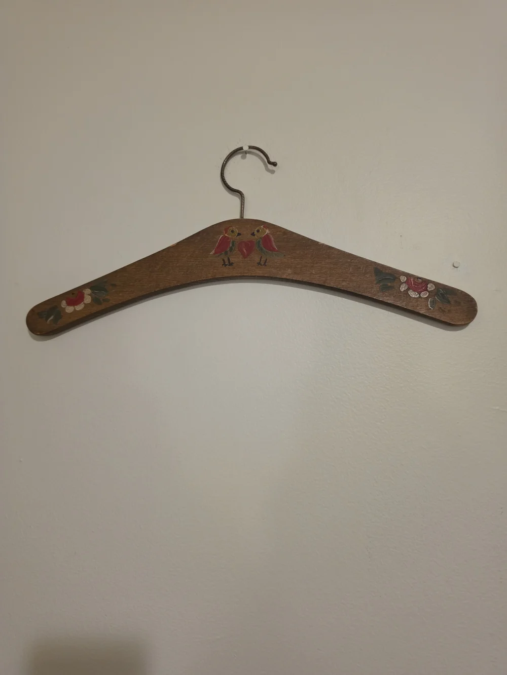 Vintage Hand Painted Wooden Hanger Lovebirds Heart Flowers Bridal Wedding Dress